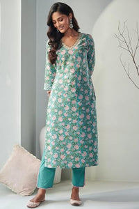 Gosriki Women'S Cotton Blend Printed Straight Kurta With Pant & Dupatta (Made Green_4Xl-Gs_Green_Xxxx-Large),Green,4,B0BNHFBZ4J