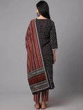 Pinkmint Printed Round Neck Kurta & Pant With Dupatta Set Ll Traditional Kurta Set Red & Balck1 3Xl