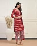 Toplot Women'S Printed Straight Kurta With Pant & Dupatta|Kurta Pant Set With Dupatta (Printed-Kurta-Pant-5198-Red-L),Red,,B0DCP1Z556