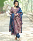 Anni Designer Women'S Rayon Blend Straight Printed Kurta With Pant & Dupatta (Parimat Red_Xxl_Red_Xx-Large),Red,2XL,Rayon Blend,Regular,