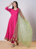 Gosriki Women'S Rayon Viscose Solid Anarkali Kurta With Pant & Dupatta (Samda Rani-Vks01-Gs_L_Pink_Large),Pink,,B0DTK6S87W