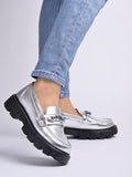 Shoetopia Women'S Flat Loafers Silver,Silver,4,B0CVBBVD9P
