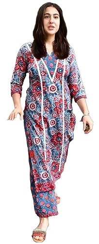 Anni Designer Women'S Cotton Blend Printed Straight Kurta With Pant (Kormake-Multi_Xxl_Multicolor_Xx-Large),Multicolour,2XL