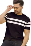 Lookmark Men'S Stylish Lycra Blend Printed Striped Polo Tshirt (New-Mt10-M) Black