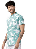 Lookmark Men'S Cotton Blend Stitched Solid Half Sleeve Regular Fit Shirt(Printed Regular Fit Shirt Green Leaf-M)