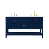 Elegant Decor Aubrey 60 Steel And Solid Wood Double Bathroom Vanity In Blue