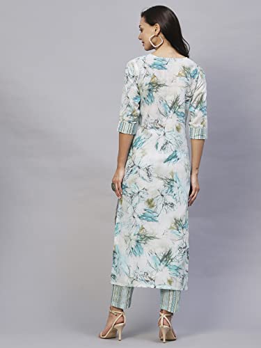 Anni Designer Women'S Cotton Blend Straight Floral Printed Kurta And Pant (Ps-Rama-Green-Sm_4Xl_Green_Xxxx-Large),Green,4XL,Cotton Blend,Regular,