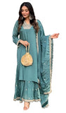Wedani Silk Embroidered Kurta Set With Duptta For Women Green,GREEN,S