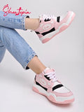 Shoetopia Women'S Block Heel Sneakers Pink,Pink,8,B0D14HHS81