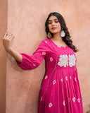 Gosriki Women'S Rayon Blend Anarkali Printed Kurta With Pant (Anveshi Pink-Vks03-Gs_L_Pink_Large),Pink,,B0DH2N7ZDW