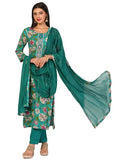 Gosriki Women'S Cotton Blend Straight Printed Kurta With Pant & Dupatta (Tashi Green-Nw-Gs_Xl_Green_X-Large),Green,,B0D2N8MG81