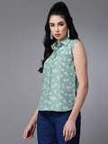 Oomph! Summer Shirts For Women Floral Printed Green,Mint GreenApparel,XL
