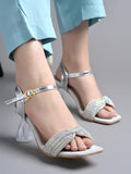 Shoetopia Embellished Rhinstone Silver Heeled Sandals For Women & Girls /Eu41,Silver,8,B0DZVNRKZB