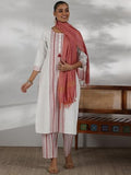 Libas Womens Printed Cotton Blend Straight Kurta With Trousers And Dupatta Off White Xs