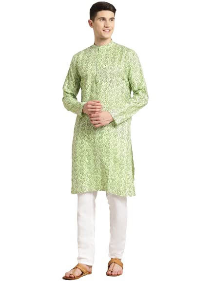 Sojanya (Since 1958 Men'S Cotton Blend Pista Green Printed Only Long Kurta