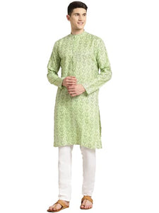 Sojanya (Since 1958 Men'S Cotton Blend Pista Green Printed Only Long Kurta