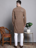 Jompers Mens Sequin Embroidered Pure Cotton Kurta With Pyjamas (Brown, M)