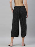 Enamor Essentials Women's Slim Fit Mid Rise Crop Length Soft & Drapey Stretch Viscose Culottes with Smart Side Slits - EA64(EA64-Black Scatter Aop-M),Black Scatter Aop