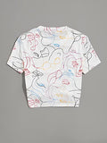 Toplot Printed Crop Top For Women With Short Sleeve (Crop-Top-5100-S),White,,B0C1NNX968