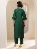 Libas Womens Woven Design Viscose Straight Kurta With Trousers Green 2Xl 400524