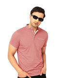 Eyebogler Cotton Blend Henley Neck Half Sleeve Solid Men Tshirt Peach White,Peach WhiteApparel,L