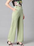 Kotty Women'S High Rise Cotton Blend Relaxed Fit Trousers Sage Green,Sage GreenApparel,30