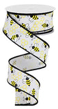 Craig Bachman Mini Bumblebees on Canvas Wired Ribbon, 10 Yards (White, 1.5 Inch)