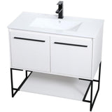 Elegant Decor Gerard 36 Single Porcelain Top Bathroom Vanity In White