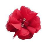 Chenkou Craft Pack of 12pcs Chiffon Flowers Ribbon Bows W/Beads 2-3/8 (60mm) Appliques Wedding Decor Bulk Lots (Red)
