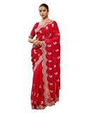 Kasee Womens Pure Chiffon Thread Embroidered Saree