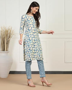 Toplot Women'S Printed Straight Kurta With Pant |Kurta Pant Set For Women (Kurta-Pant-2-Set-5199-Round-Xl) Turquoise,Turquoise,,B0DCSFHQTV
