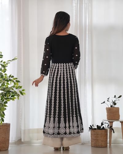 Anni Designer Women'S Georgette Chikankari Embroidered Anarkali Kurti (Kari Black-Kbv_Xl_Black_X-Large),Black,XL,Georgette,Anarkali,