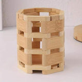 Divik Round Bamboo Pen Holder | Multifunctional Bamboo Pencil Holder | Spoon and Fork Storage Stand For Dining Table | Wooden Ma
