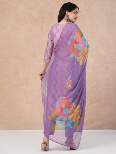 Anni Designer Women'S Rayon Blend Straight Printed Kurta With Pant & Dupatta (Zaggu Purple_M_Purple_Medium),Purple,M,Rayon Blend,Regular,Kurta, Scarf