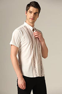 Toplot Men'S Causal Shirt With Short Sleeve & Geometric Print (Mens-Geo-Shirt-5096-Brown-M),Brown,,B0BZMJML21
