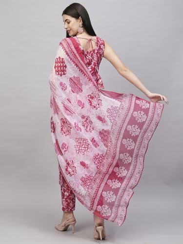 Gosriki Women'S Rayon Blend Straight Printed Kurta With Pant & Dupatta (Ball-Pink-Rkg-Gs_L_Pink_Large),Pink,,B0CT3KTQ47