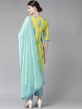 Gosriki Women'S Cotton Blend Straight Printed Kurta With Pant & Dupatta (Pari Green-Gs_S_Green_Small),Green,,B0C5JRS44W