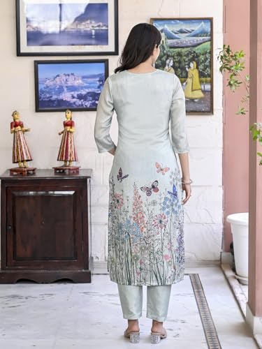 Anni Designer Women'S Cotton Blend Printed Straight Kurta With Pant & Dupatta (Rml Pista_Xl_Pista_X-Large),Pista,XL,Cotton Blend,Regular,