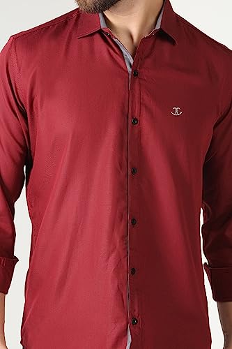 Toplot Men'S Solid Slim Fit Cotton Blend Casual Shirt With Spread Collar & Full Sleeves (Plain-Shirt-5112-Maroon-S),Maroon,,B0C65R41CP