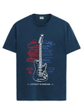 Adro Guitar Design Printed T-Shirt For Men - 100% Cotton, Regular Fit, Soft Breathable Fabric | Rn23-M-Gtr-Sb-L Teal