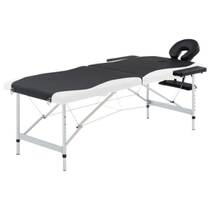 Vidaxl 2-Zone Foldable Massage Table With Aluminum Frame - Portable, Adjustable And Easy To Assemble - Ideal For Amateur And Professional Use - Black And White.