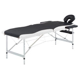 Vidaxl 2-Zone Foldable Massage Table With Aluminum Frame - Portable, Adjustable And Easy To Assemble - Ideal For Amateur And Professional Use - Black And White.