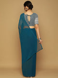 Satrani Womens Knit Pure Georgette Saree (2629S104N_Teal Green)
