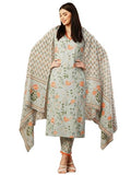 Anni Designer Women'S Cotton Blend Straight Printed Kurta With Pant & Dupatta (Drpo Green_Xl_Green_X-Large),Green,XL