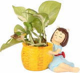 Rinsely Lovely Side Girl With Basket|Cute Dream Girl Flower Pot Resin Succulent Pot|Succulent Planter|Flower Pot| Gamla Indoor H