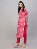 Anni Designer Women'S Cotton Blend Straight Printed Kurta With Pant (Vaagdevi Pink-Nw_Xl_Pink_X-Large),Pink,XL,Cotton Blend,Vaagdevi Pink-NW_1416,
