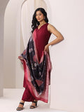 Libas Womens Woven Design Silk Blend Straight Kurta With Palazzos And Dupatta Maroon S