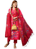 Anni Designer Women'S Cotton Blend Straight Printed Kurta With Pant & Dupatta (Sanskrit Rani-Jl_Xxl_Pink_Xx-Large),Pink,2XL