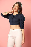 Toplot Women'S V-Collar Polo Crop Top With Half Sleeves (Top-5111-Navy-L),Navy,,B0C4FB1D1W