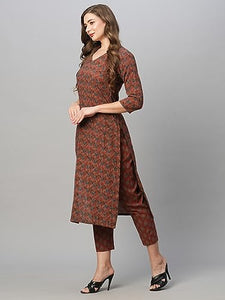 Gosriki Women'S Cotton Blend Straight Printed Kurta With Pant Set (Swami-Maroon-Gs_Xl_Maroon_X-Large),Maroon,,B0CFFF3KTG